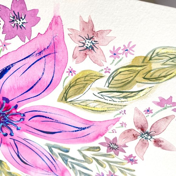 Happily Pink - Original Wall Art Handmade Watercolor Flower Artist Signed Painti - Picture 6 of 10